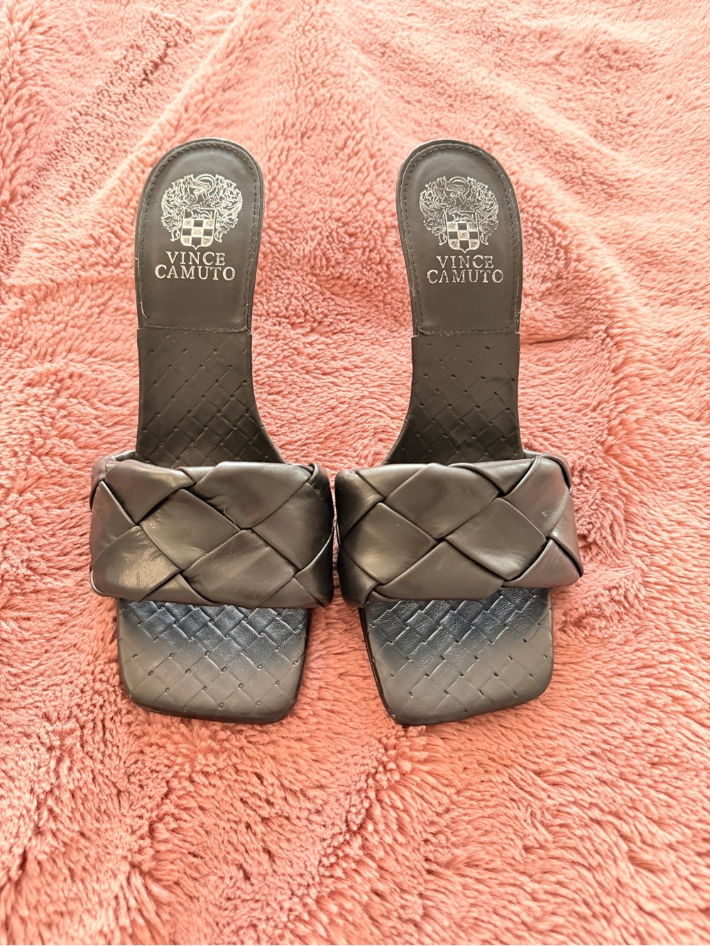Vince Camuto Black Braided Square-Toe Slide Sandals